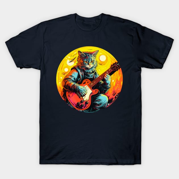 Cat Playing Guitar Funny Cat With Guitar Cute Cat Guitar T-Shirt by OscarVanHendrix